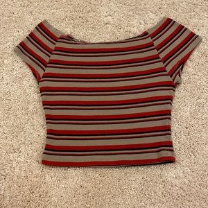 Brandy Melville Red Striped Off The Shoulder Top